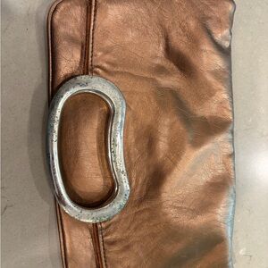 Metal Ring Detail Copper Leather Clutch